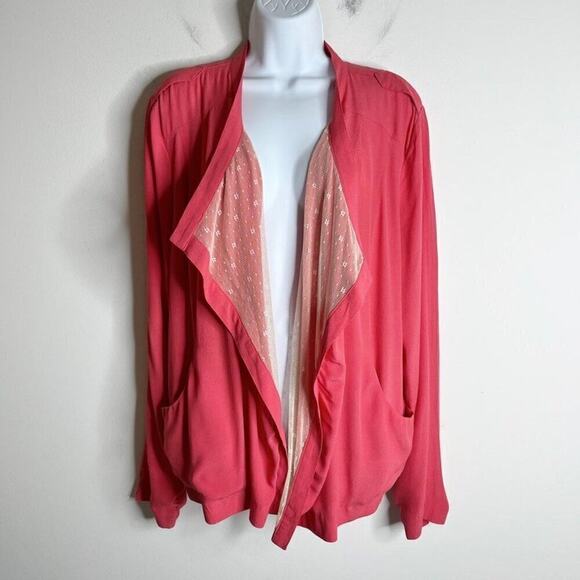 Kut from the Kloth Women Jacket XL Pink Draped Open Front Lace Lined Long Sleeve - Picture 2 of 9